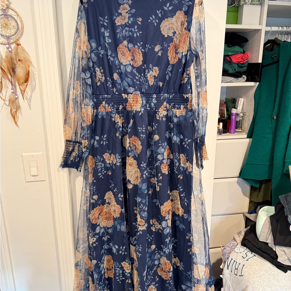 Baltic Born Blue and Peach Floral Maxi Dress